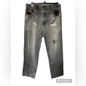 LN Geans by LNG The Outdoors Rug‎ Stitch Embroidery  Button Fly Jeans 36 Unique